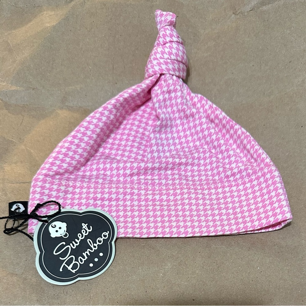 Sweet Bamboo Pink Houndstooth Knot Baby Hat